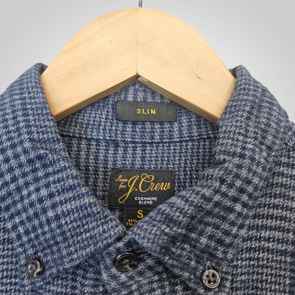 J.Crew Cashmere Blend Shirt Mens Small‎ Glen Check Plaid Flannel Slim Fit - Picture 3 of 12